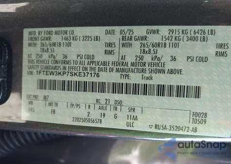 2025 Ford F-150 Xlt from USA, damaged, VIN 1FTEW3KP7SKE37176